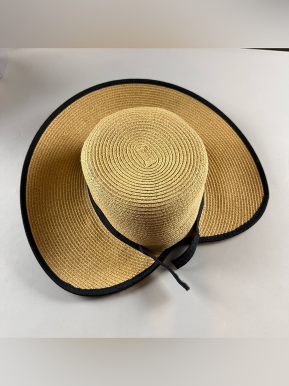 Sun N Sand Straw Wide Brim Hat Tan Black Trim UPF 50+ Adjustable